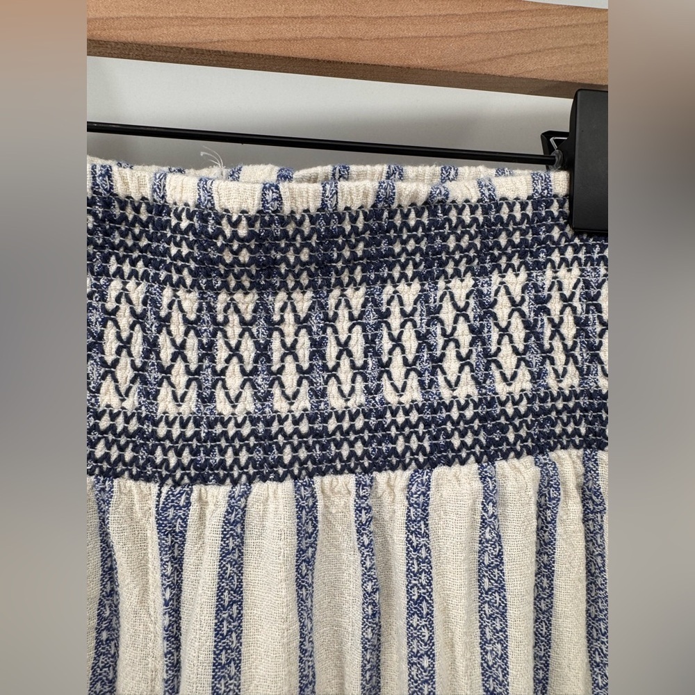 Linen Blue Stripped Palazzo Wide Leg Pants - Picture 3 of 7